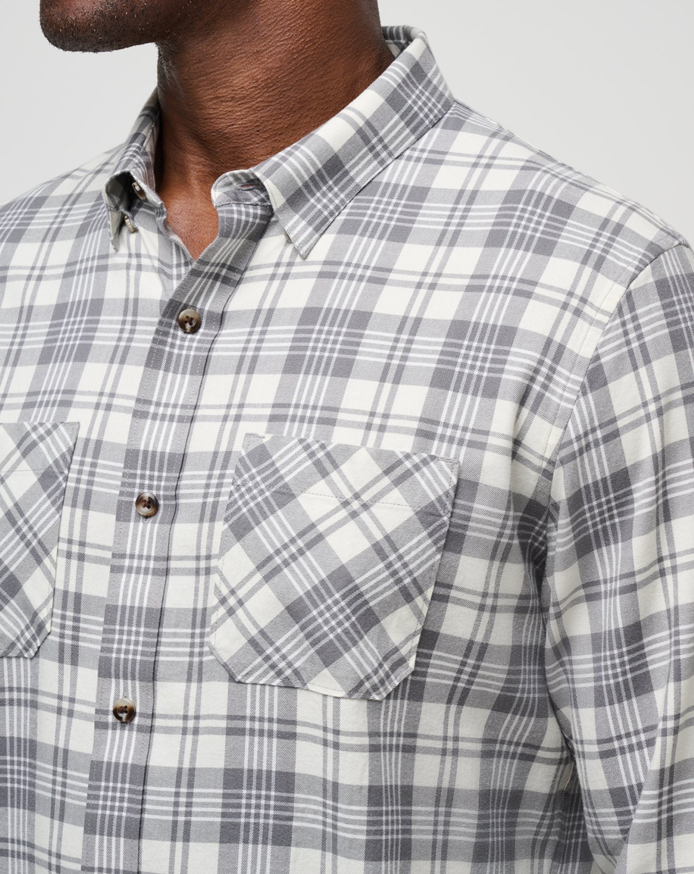 Cloud Flannel Plaid Button-Up
