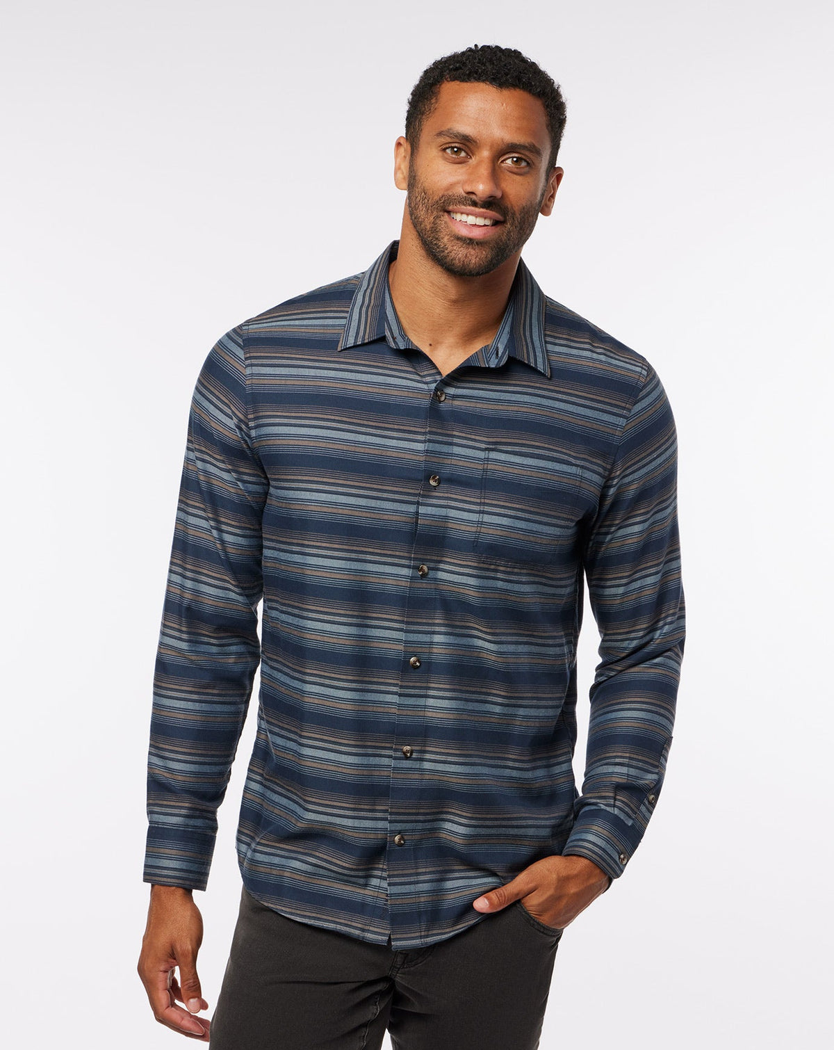 Cloud Flannel Stripe Button-Up