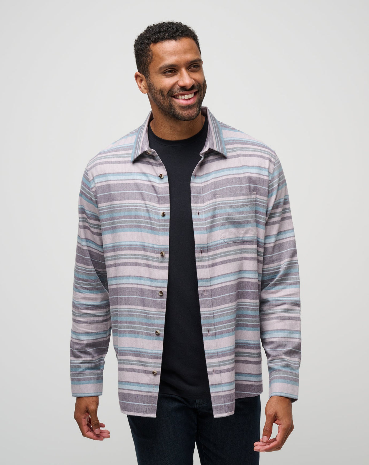 Cloud Flannel Stripe Button-Up