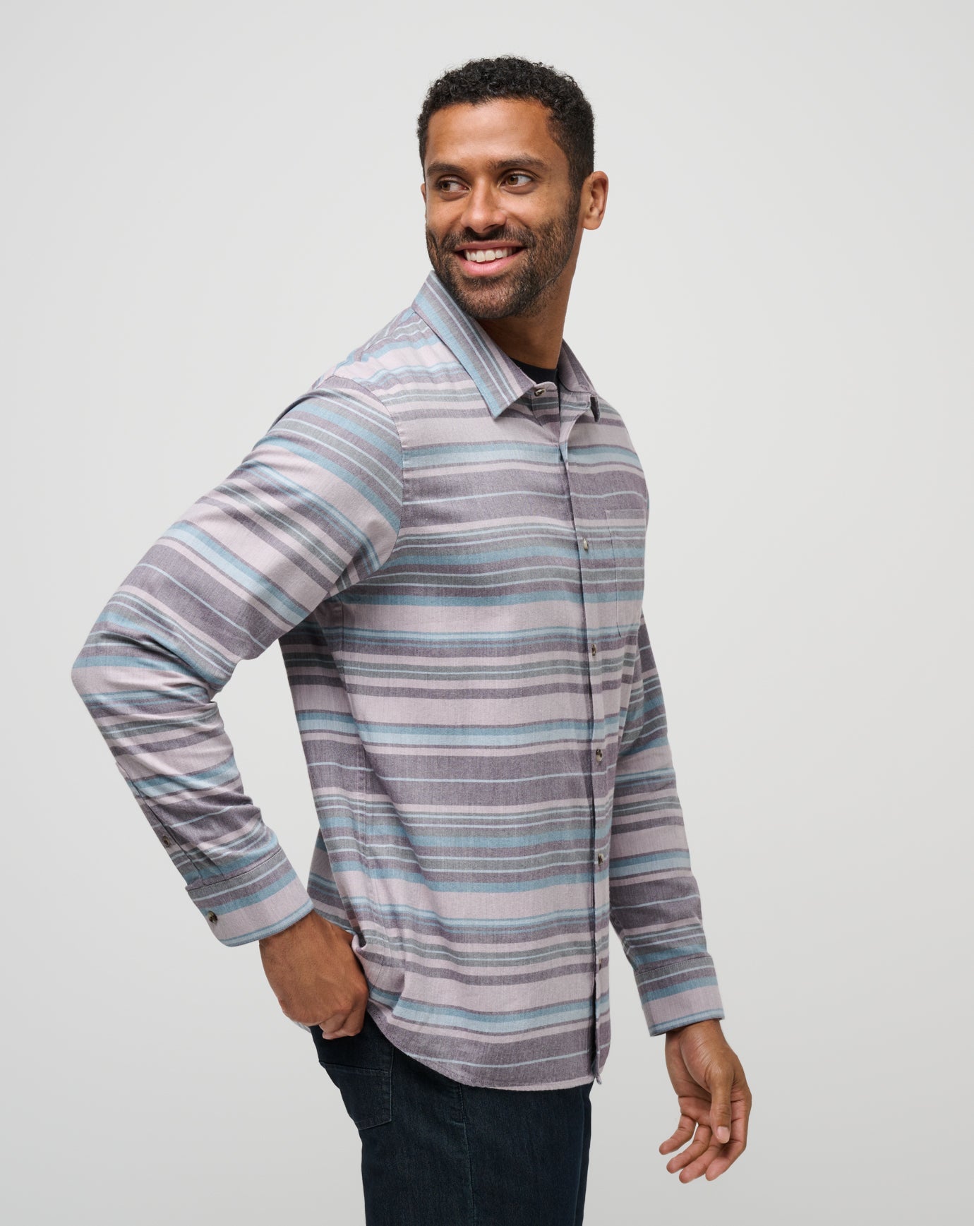 Cloud Flannel Stripe Button-Up
