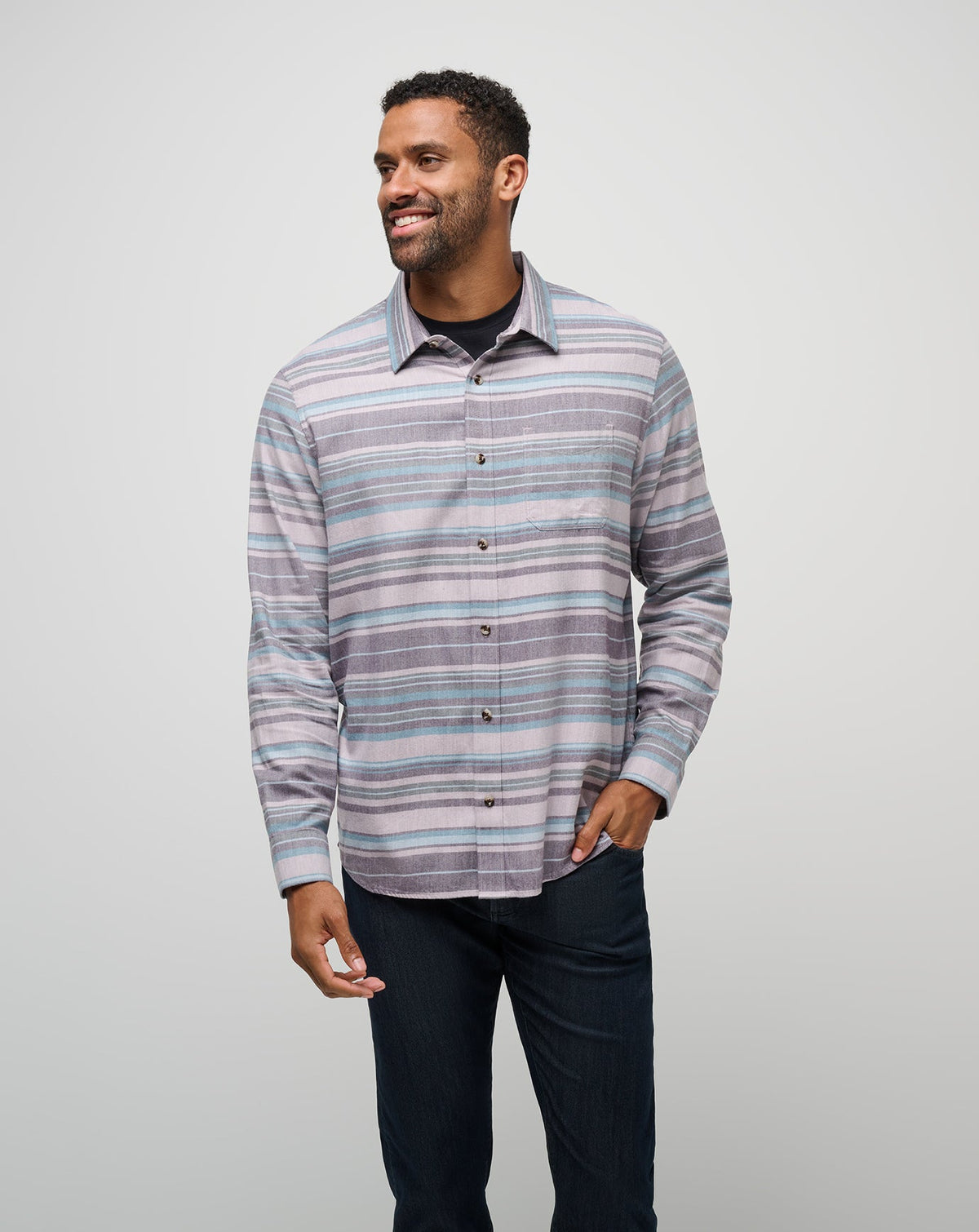 Cloud Flannel Stripe Button-Up