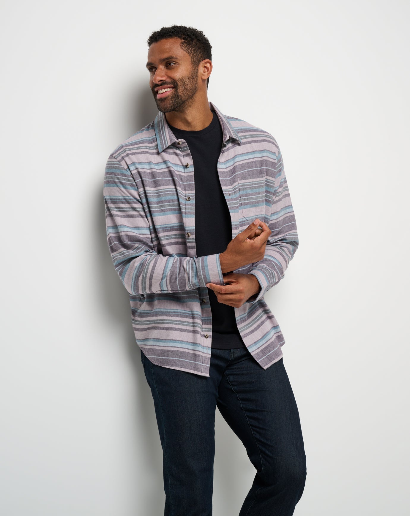 Cloud Flannel Stripe Button-Up