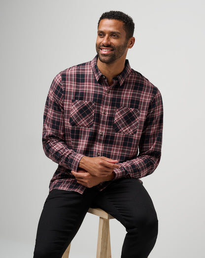 Cloud Flannel Plaid Button-Up