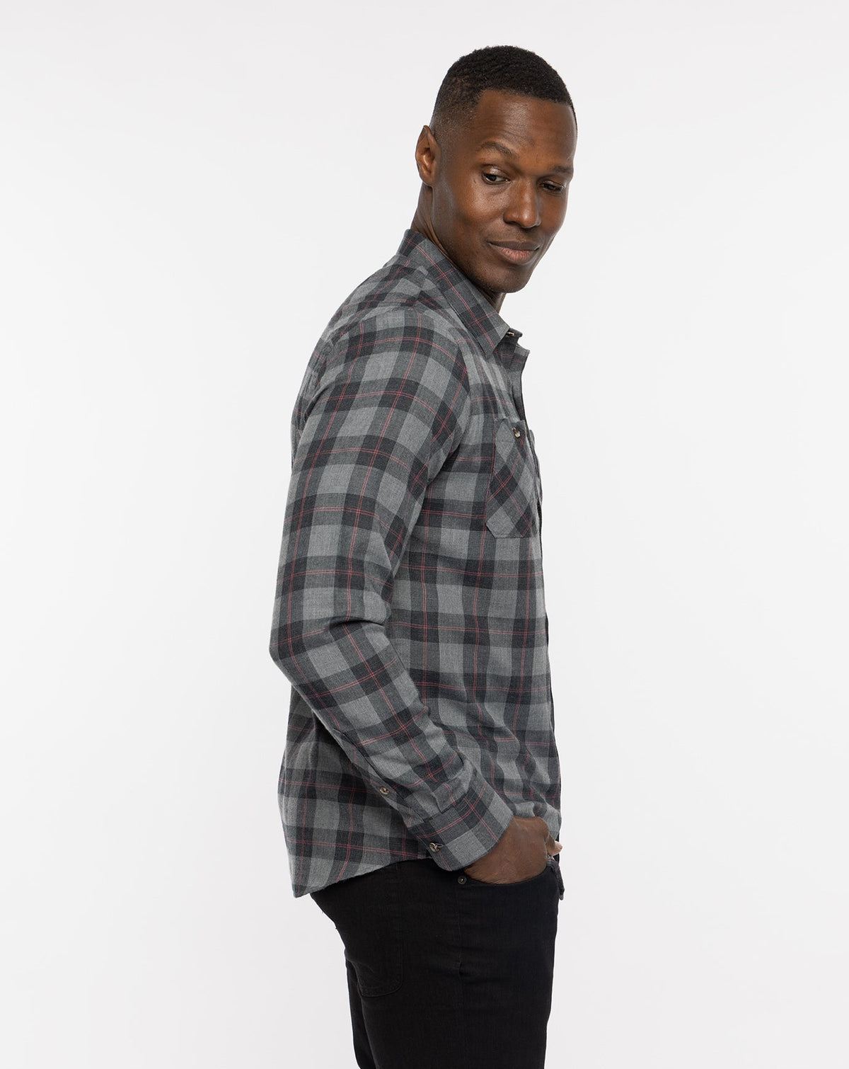 Cloud Flannel Plaid Button-Up