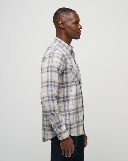 Cloud Flannel Plaid Button-Up