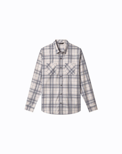 Cloud Flannel Plaid Button-Up