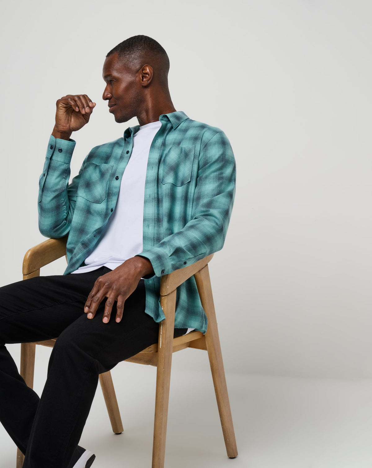 Cloud Flannel Plaid Button-Up