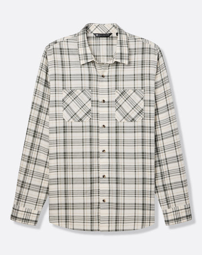 Cloud Flannel Plaid Button-Up