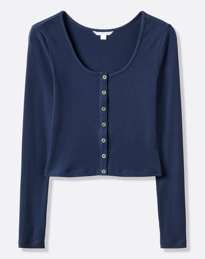 Cloud Rib Long Sleeve Button Top