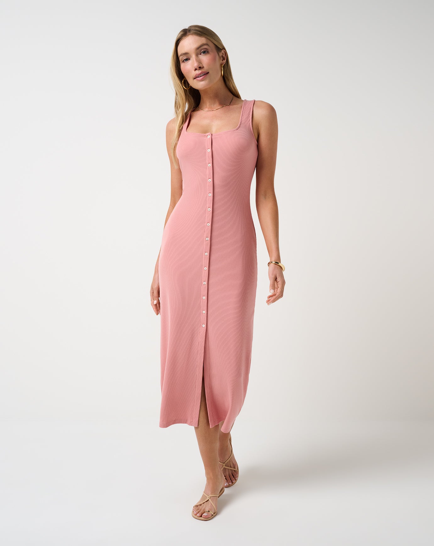 Cloud Rib Button Tank Dress